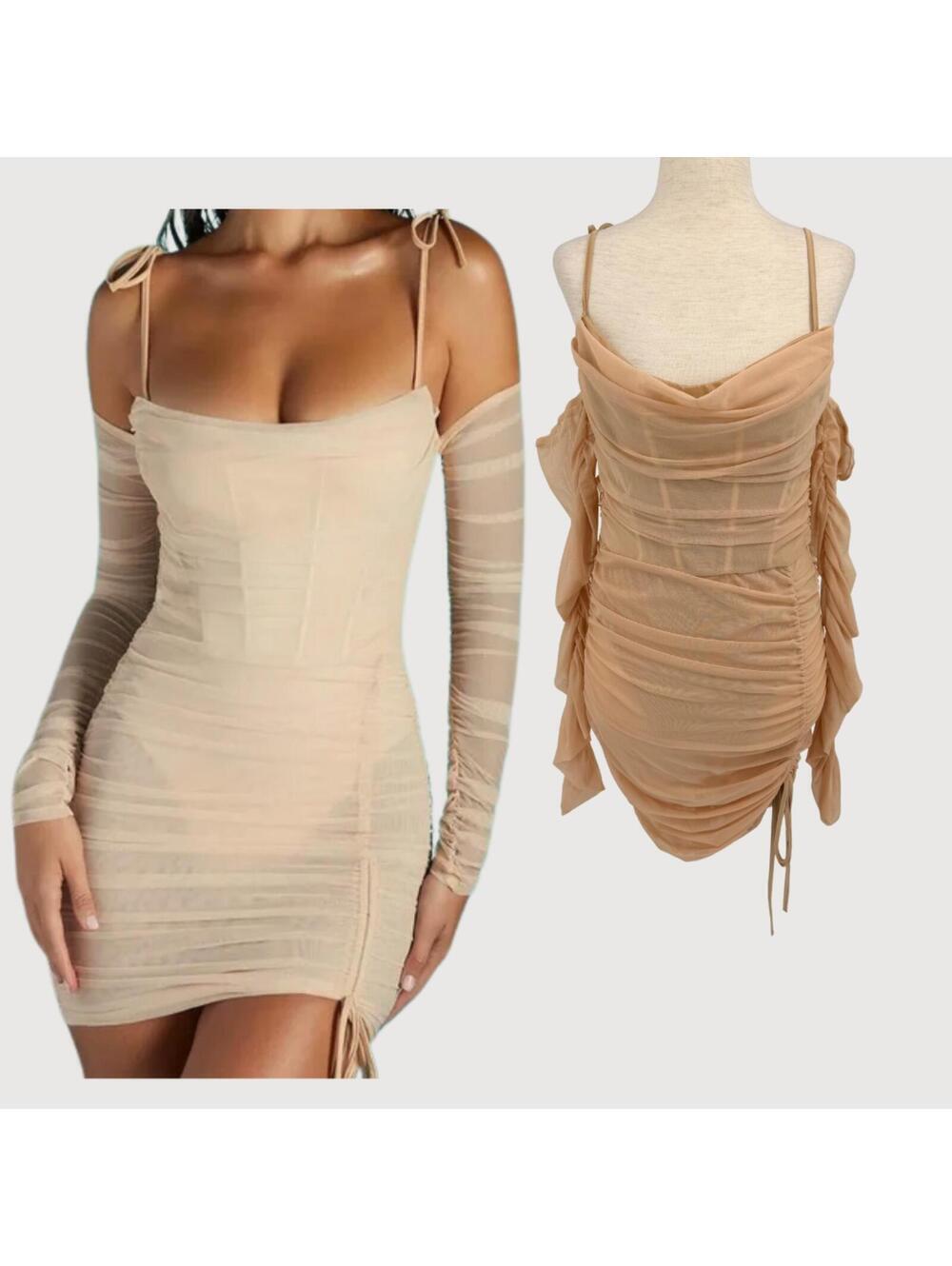 Oh Polly Amiens Mesh Mini Dress Sand 6